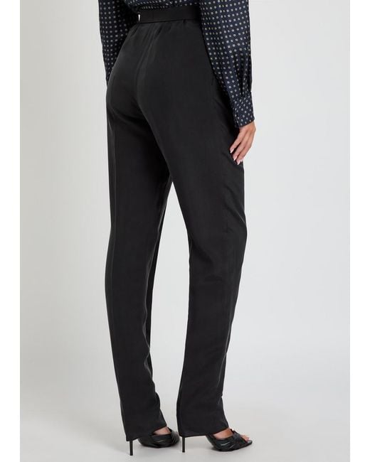 Saint Laurent Black Pleated Tapered-Leg Brushed Silk Trousers