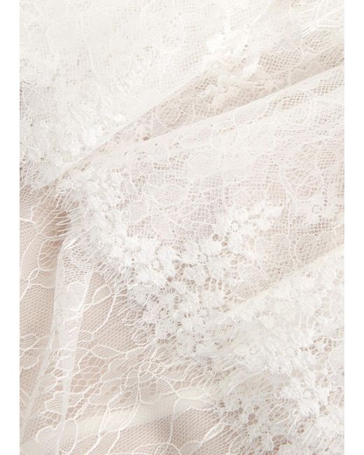 Alice + Olivia White Delia Ruffled Lace Mini Dress
