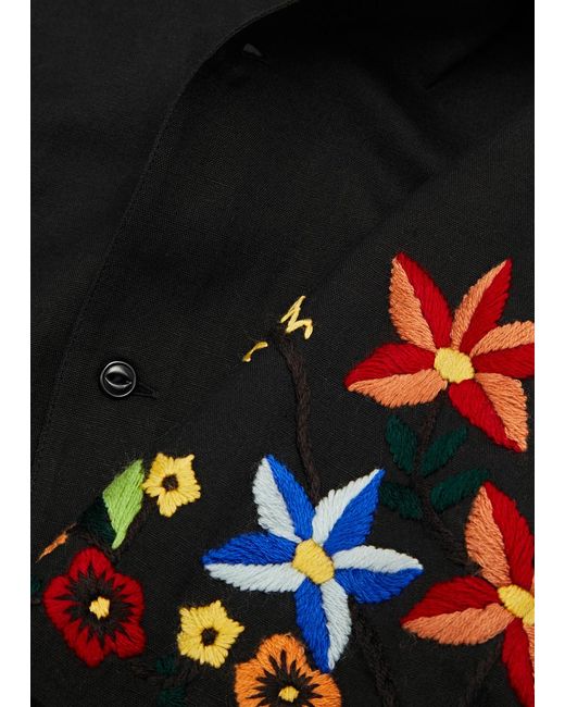 YMC Black Idris Floral-Embroidered Cotton-Blend Shirt for men