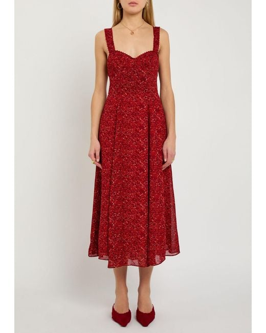 Reformation Red Lela Floral-Print Georgette Midi Dress