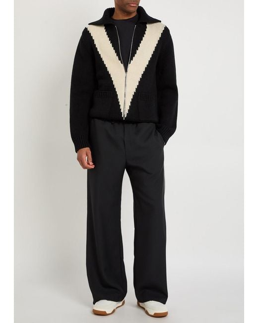 Valentino Garavani Black Logo-Intarsia Wool Cardigan for men