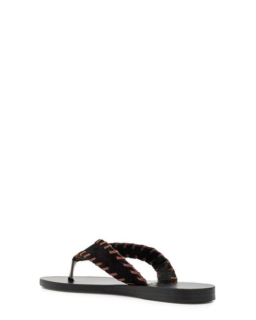 Ancient Greek Sandals Black Charys Whipstitch Suede Flip Flops