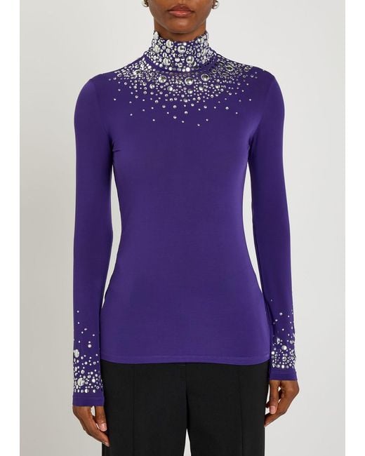 Rabanne Purple Stud-Embellished Stretch-Jersey Top