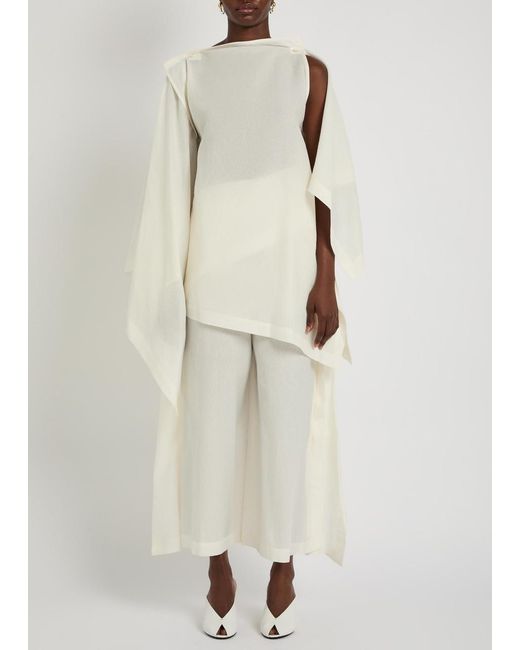 Issey Miyake White All Squares Cape-Effect Asymmetric Paper-Blend Top