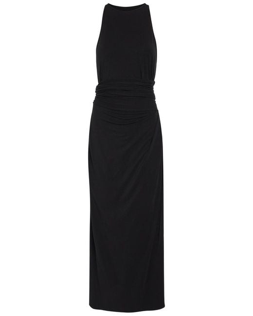 Another Tomorrow Black Sarong-Effect Jersey Midi Dress