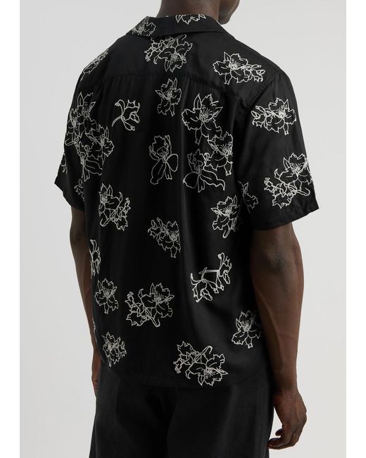 Rag & Bone Black Avery Resort Floral-Embroidered Twill Shirt for men