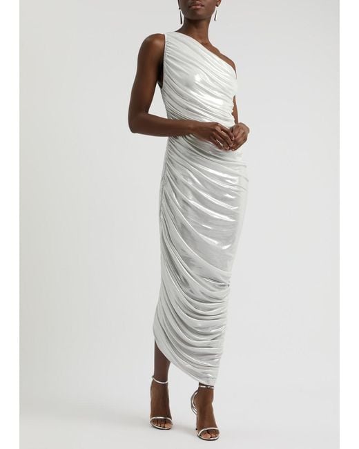 Norma Kamali White Diana Metallic Stretch-Jersey Maxi Dress