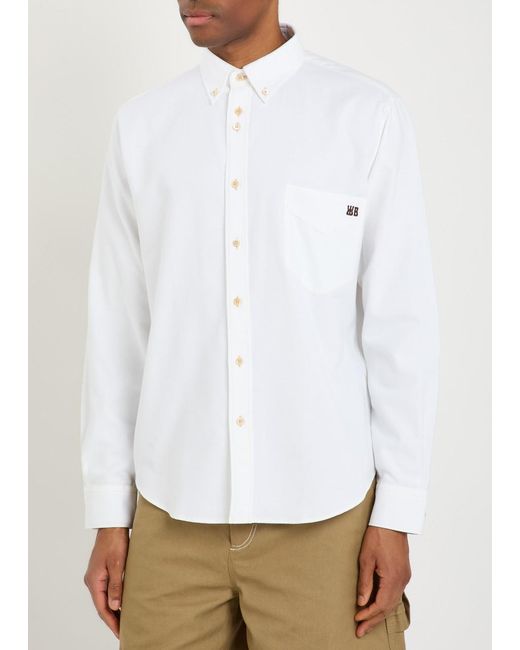 Wales Bonner White Isaac Logo-Embroidered Piqué Cotton Oxford Shirt for men