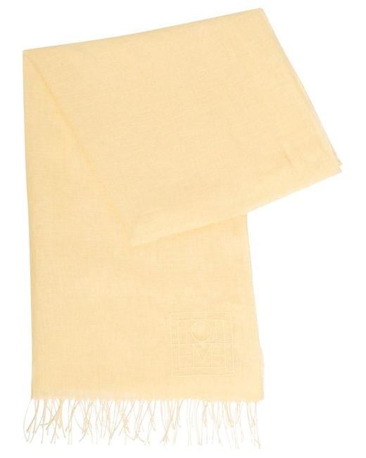 Totême Natural Logo-Embroidered Frayed Linen Sarong