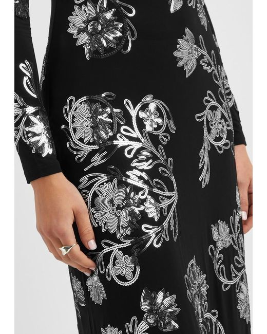 Rabanne Black Floral-embellished Jersey Maxi Dress