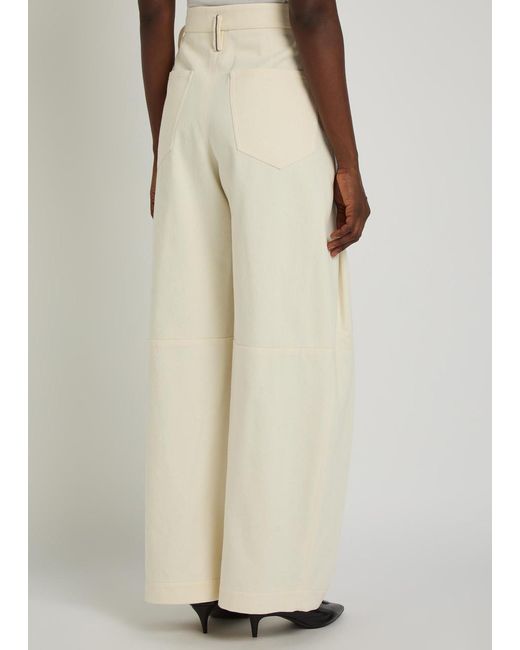 Brunello Cucinelli Natural Pleated Wide-Leg Cotton-Blend Trousers
