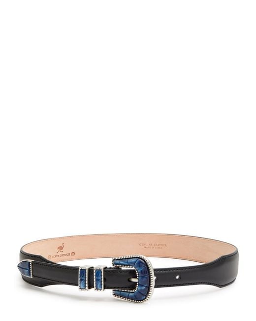 Silver Ostrich White Crazy Leather Belt