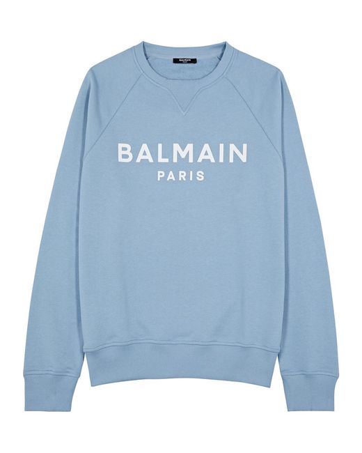 Balmain Blue Logo-print Cotton Sweatshirt for men