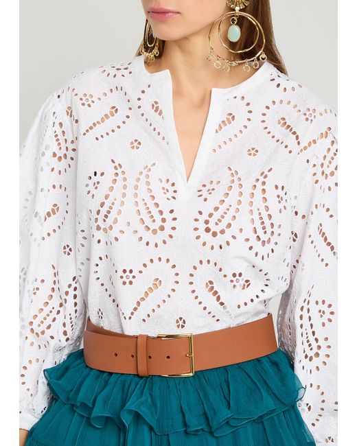 Etro White Open-Embroidery Cotton-Blend Blouse