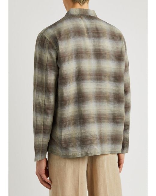Our Legacy Gray Box Checked Linen-blend Shirt for men