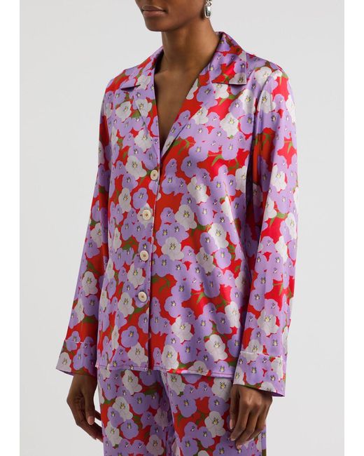 BERNADETTE Red Louis Floral-Print Silk-Satin Shirt