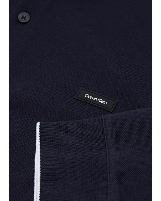Calvin Klein Blue Logo Piqué Stretch-cotton Polo Top for men