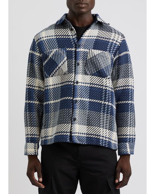 Wax London Blue Whiting Checked Cotton-Blend Overshirt for men