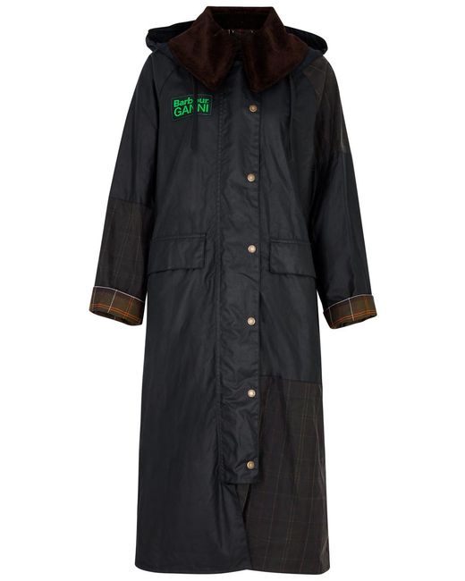 Barbour Black X Ganni Burghley Relaxed-fit Waxed Organic-cotton Jacket