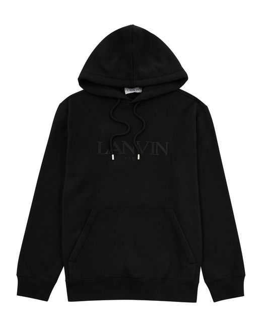 Lanvin Black Logo-embroidered Hooded Cotton Sweatshirt for men
