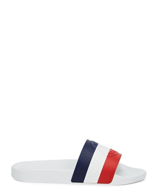 Moncler White Rubber Slides 'Basile' for men