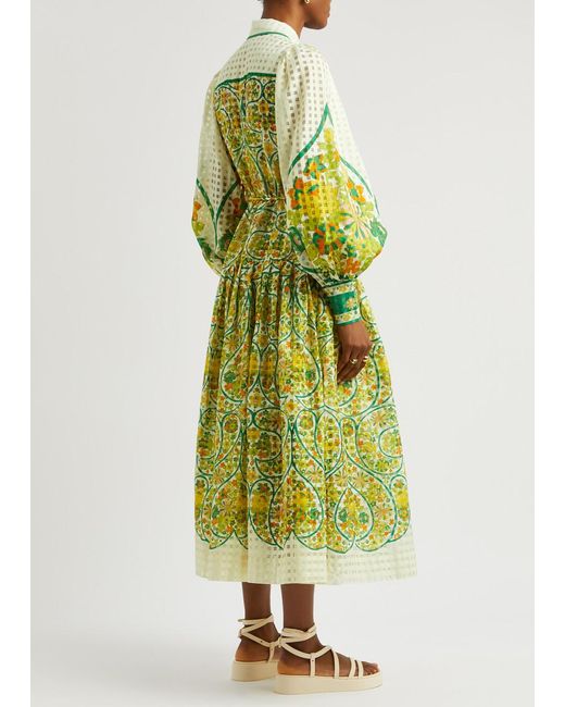 ALÉMAIS Green Rhonda Floral-print Cotton And Silk-blend Midi Dress