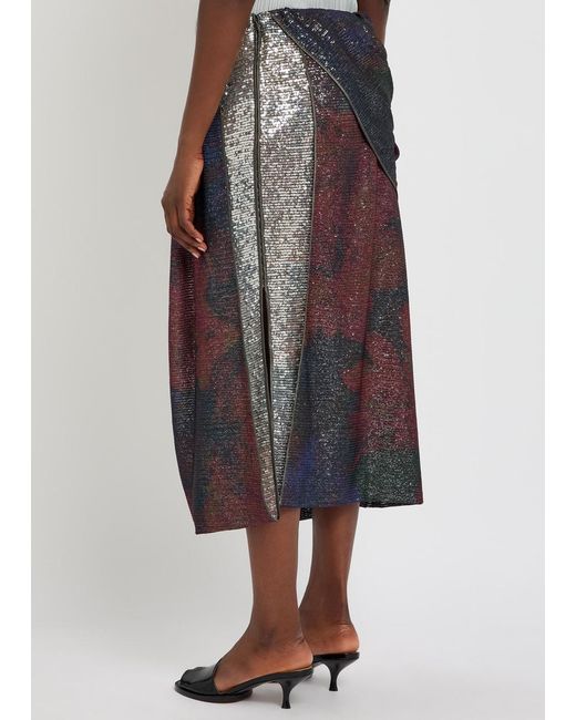 Maison Margiela Multicolor Draped Printed Sequin Midi Skirt