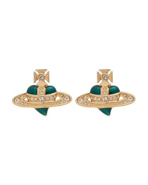 Vivienne Westwood Metallic New Diamante Heart Stud Earrings