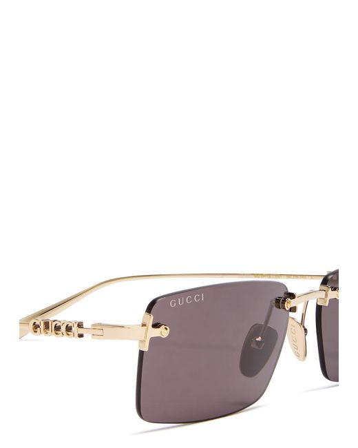 Gucci Gray Rimless Rectangle-Frame Sunglasses