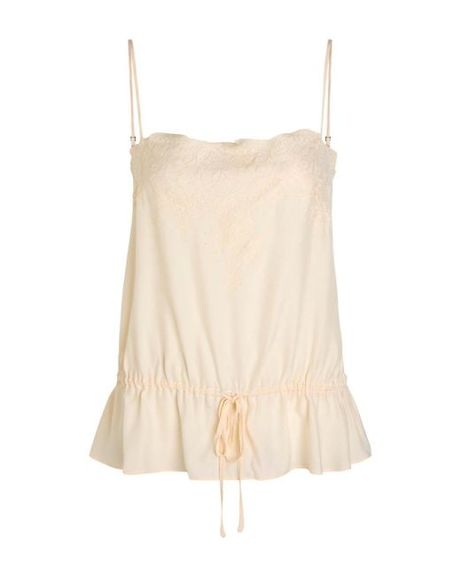 Reformation Natural Silvia Lace-Trimmed Silk Top