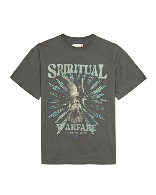 Honor The Gift Gray Spiritual Conflict Printed Cotton T-Shirt for men