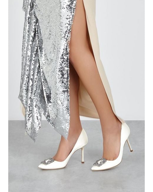 Manolo Blahnik Natural Hangisi 90 Silk-satin Pumps