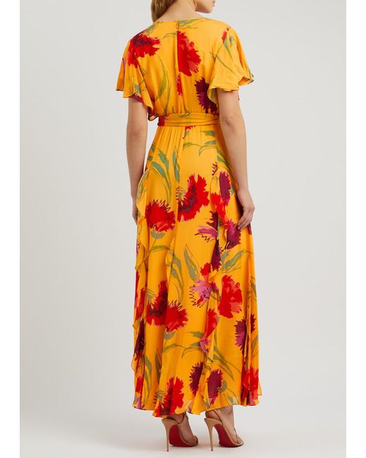 Diane von Furstenberg Orange Bleuet Floral-Print Chiffon Maxi Dress