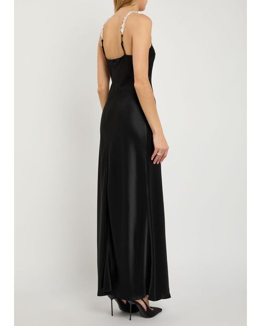 Staud Black Cadence Faux Pearl-Embellished Satin Maxi Dress
