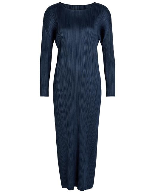 Pleats Please Issey Miyake Blue Pleated Woven Midi Dress