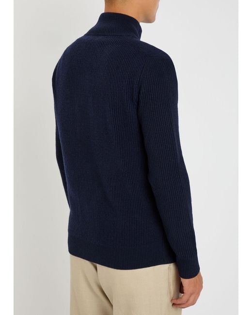 Aurélien Blue Ribbed-Knit Wool And Cashmere-Blend Cardigan for men