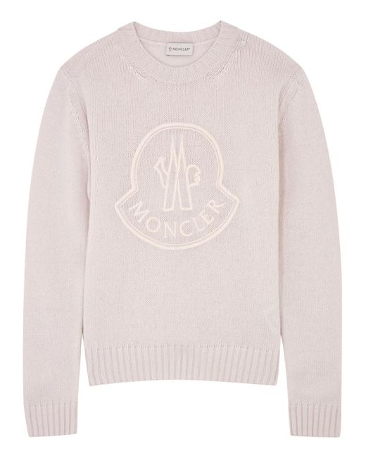 Moncler Pink Logo-embroidered Wool-blend Jumper