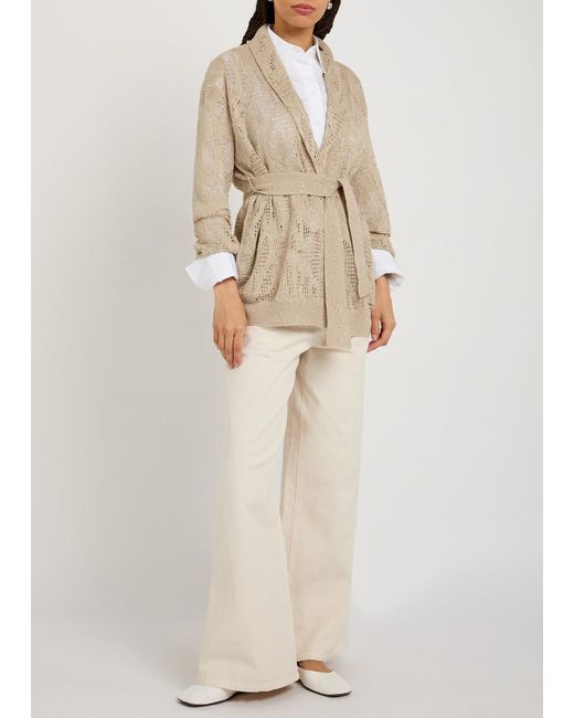 Brunello Cucinelli Natural Embellished Linen-Blend Cardigan