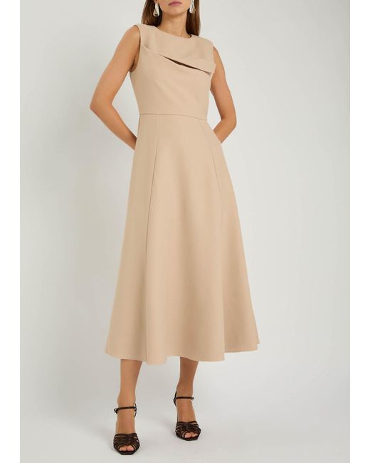 Roland Mouret Natural Panelled Crepe Midi Dress