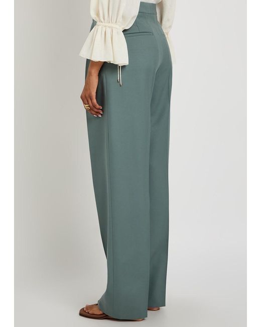 Chloé Green Pleated Straight-Leg Wool Trousers