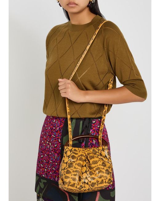 Dries Van Noten Metallic Crisp Snake-Effect Leather Top Handle Bag