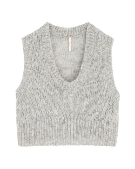 Free People Gray Dream Maker Cropped Alpaca-Blend Vest