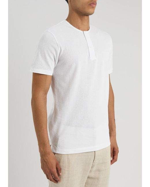 Sunspel White Riviera Cotton-Mesh Henley T-Shirt for men