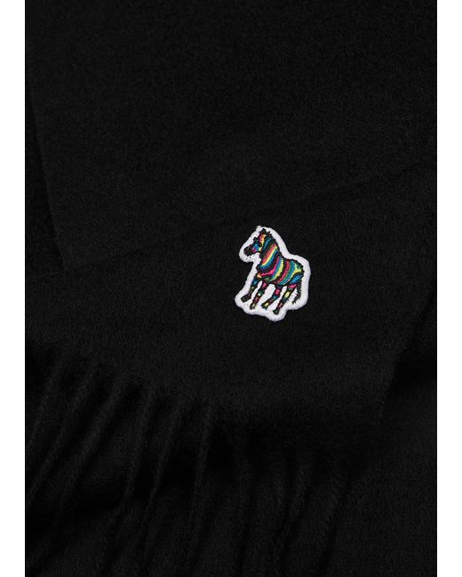 Paul Smith Black Logo-embroidered Wool Scarf for men