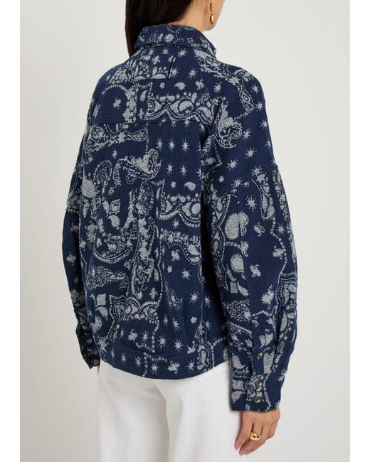 Free People Blue Bandana-Jacquard Cotton Overshirt