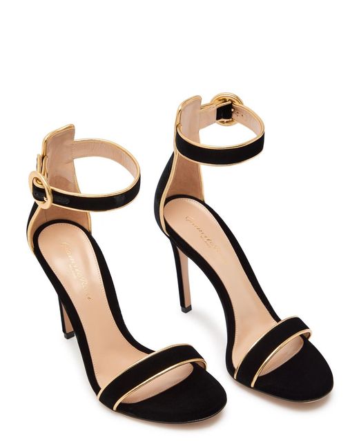 Gianvito Rossi Black 105 Metallic-Trim Velvet Sandals