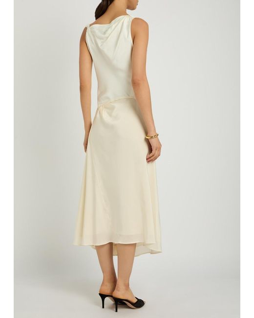 Victoria Beckham White Lace-Trim Satin Midi Dress