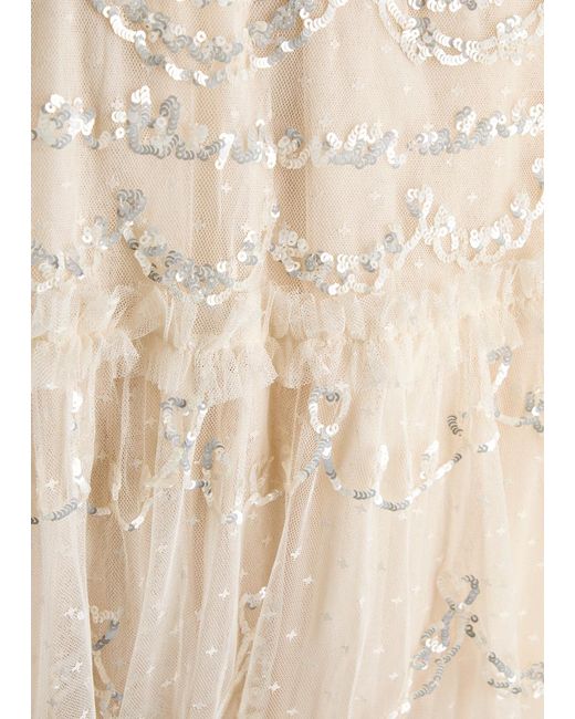 Needle & Thread Natural Everthine Sequin-Embellished Tulle Gown