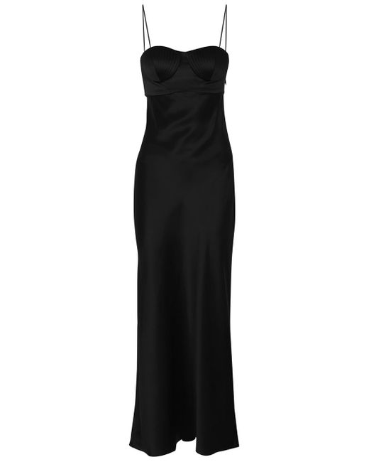Bevza Seashell Bra Satin Maxi Dress in Black | Lyst