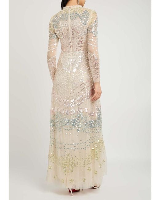 Needle & Thread Natural Angeline Sequin-Embellished Tulle Gown